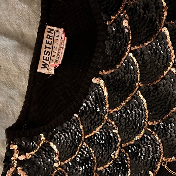 Vintage Western Connection sequined tassel black sweater size L - Picture 11 of 15